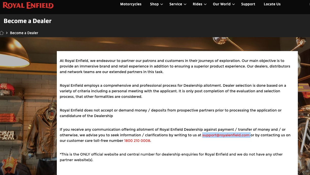 pic of royal enfield dealership form