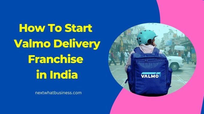 Illustration showing Valmo delivery partner at a local hub with parcels and delivery bike,