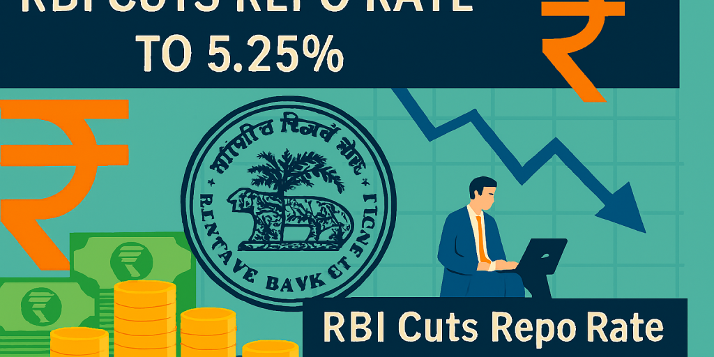 rbi cuts repo rate to 5.25%